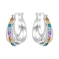 Élégantes créoles en argent S925 au design croisé et serties de pierres gemmes colorées - Triple Créole en Zircon Coloré 4144