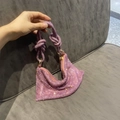 Pink rhinestone knotted hobo handbag with sparkling crystals and gold zipper for parties - Small Size (26*13cm) / Light Purple