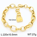 Pulsera de eslabones ovalados de acero de titanio dorado con colgante de candado - Pulsera con Colgante de Candado (KB183395-Z) / Dorado