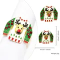 Christmas Reindeer Ugly Sweater Napkin Ring with Red Rhinestones and Enamel Details - Christmas Sweater Style 98