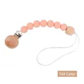 Baby pacifier clip with pale pink silicone beads and beech wood in color 74# - Style 74 Patchwork Floral