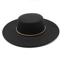 Detail view of black wool felt boater hat featuring a stylish gold spring band accessory - M(56-58cm) / Black