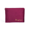 Deep burgundy velvet cosmetic bag with gold zipper and Beautyforyou embroidery - Flat Bag / Burgundy
