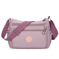 Purple nylon crossbody bag with adjustable strap and multiple zipper pockets for women - Pink