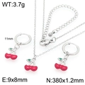 Set di gioielli in acciaio inox con pendenti a ciliegia rossa e foglie in smalto - Stile Ciliegia Piccola Argento (KS226901-GC)