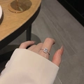 Elegant silver open ring featuring a rectangular cat eye stone and pavé crystal accents - Adjustable Open / Silver Rectangular Zircon Style (J1862)