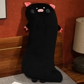 Coussin long en peluche cochon noir avec oreilles roses et nez brodé pour déco - Cochon Noir / 80cm