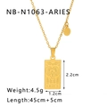 18k gold plated stainless steel square pendant necklace featuring Aries zodiac sign - Aries