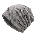 Grey waffle-knit slouchy beanie for women with black leaf pattern and warm fabric - M (56-58cm) / Gray