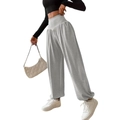Women's casual grey high waisted jogger pants with elasticated ankle cuffs and loose fit - S / Heather Grey