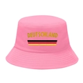 Stylish pink bucket hat featuring Deutschland text and German flag stripes for summer. - M / 11# Retro Germany - Barbie Pink