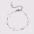 Detailed view of titanium steel clover bracelet with cubic zirconia and lobster clasp - Steel
