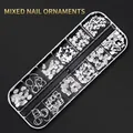 12-grid nail art kit featuring mixed silver metal charms including stars and crosses - G-51 Style (Silver Multi-shape Mixed Metal Sheets)