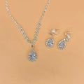 Elegant silver teardrop necklace and clip-on earrings set with sparkling crystals - 463 Necklace Clip-on Earrings Set / Silver