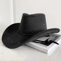 Cappello da cowboy nero stile western con cuciture a X e cordino regolabile - L (58-60cm) Adulti / Nero