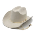 Classic cream faux suede western cowboy hat with wide brim and adjustable chin strap - M(56-58cm) / Beige (Suede)