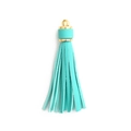 Teal faux leather tassel pendant with a golden metal ring for keychains and accessories - Basic Ring Style / Turquoise Blue