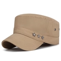 Khaki cotton cadet cap featuring silver metal star rivets and breathable eyelets - Adjustable / Beige