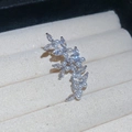 Macro shot of silver leaf ear cuff with sparkling marquise zircons and white pearls - 6# Elegant Branch Pearl Zirconia Ear Cuff - Silver - Single Piece