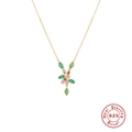 S925 sterling silver gold hummingbird necklace with green opal and pink stones - Gold Flower Cluster - Colorful Inlay