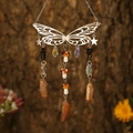 Silver butterfly crystal suncatcher with orange stones and decorative mushroom beads - Silver Wings + Smoky Quartz