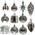 Silver electroplated Christmas ornaments set with various geometric shapes in gift box - Light Lake Blue