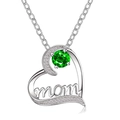 Silver-colored heart mom necklace with a brilliant green gemstone and white accents - Silver Emerald Style (2885)