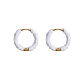 Close-up of elegant white circular hoop earrings with vacuum-plated 18K gold clasp - White