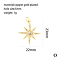 Detailansicht des vergoldeten Nordstern-Anhängers mit Zirkonia und Maßangaben in mm - Achtzackiger Stern / Gold