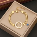 Detalle de pulsera de cadena dorada con colgante de ojo azul y amuleto de cristal - 5# Ojo de Disco Redondo