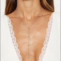 Minimalist double-layered gold Y-necklace with small bead accents on a model - Gold Y-Shape Bead Style (0933)