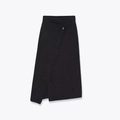 Fashionable dark grey knit midi skirt with asymmetrical hem and single button detail - S / Dark Gray