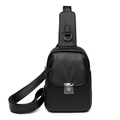 Black genuine leather chest bag for women with V-shaped rivets and metallic buckle - Black