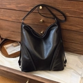 Versatile black PU leather backpack and shoulder bag with stylish zipper details - Black Large