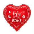 Red heart-shaped foil balloon with Feliz DIA DAS MÃES text for Mother's Day decor - 18 Inch Red White Lace Heart Happy Mother's Day (BTX022)