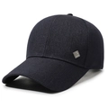Navy blue denim baseball cap for men with side metal diamond logo embellishment - Adjustable / Navy Blue