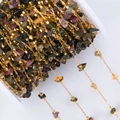Bunte Turmalin-Steinkette mit goldenem Metalldraht für DIY-Schmuckherstellung - 1 Meter/Packung / Goldkette-Mischfarbe