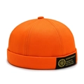 Orange cotton twill miki hat with side fabric label and minimalist brimless design - Orange (Woven Label)