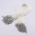White waxed cotton necklace cord set with metal lobster clasp and extension chain - 1.5mm Diameter/45+5cm Length / White