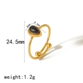 18k vergoldeter Edelstahlring mit schwarzem Tropfenstein und Größenangaben im Bild - Gold mit schwarzem Stein