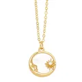 Collier céleste vintage doré avec pendentif soleil lune en nacre et zircon brillant - Style Visage de Lune Coquillage / Doré