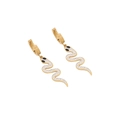 Golden snake earrings with sparkling white crystals and black eye detail on white background - Snake Dangle Earrings White Zirconia (2#)