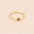 Detailed view of a gold cross ring with black zircon stones and beaded band texture - Adjustable Open / Black Cross Bamboo Style (6#)