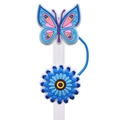 Blue butterfly and sunflower silicone straw topper attachment for 8mm tumblers - Blue Butterfly Sunflower