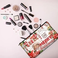 Christmas makeup bag with watercolor fireplace print and Merry Christmas lettering - Hand Painted Stockings Fireplace (HZB02-8)