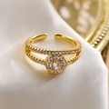 Luxurious gold-plated double-layer open ring with sparkling pavé zircons on silk background - Gold Double Layer Pave (14234)