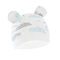 Newborn baby hat with blue cloud and star pattern featuring cute round ears - Colorful Cloud Beanie with Ears