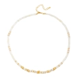 Summer baroque colorful natural stone beaded necklace with adjustable gold chain link - Milky White Cylindrical Fashion Style