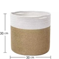30x30cm two-tone cotton rope storage basket in white and light brown woven design - Yellow+White Diameter 30cm