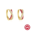 S925 sterling silver hoop earrings with pink enamel butterfly and sparkling white zircons - Criss-cross Design / Gold-Pink Enamel